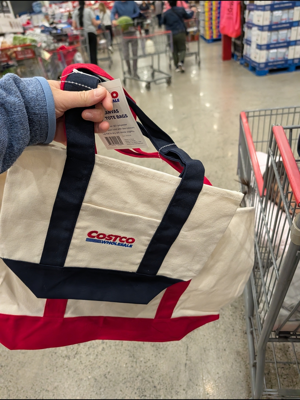 Costco Canvas Tote Bag in Cream, Navy & Red